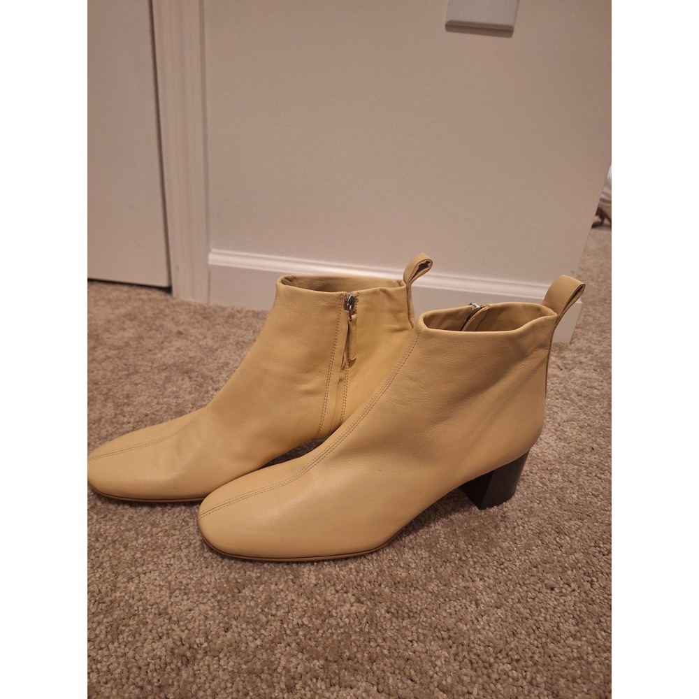 Everlane Boot Pale Cream Leather Square Toe Block Heel‎ Ankle Boots 10